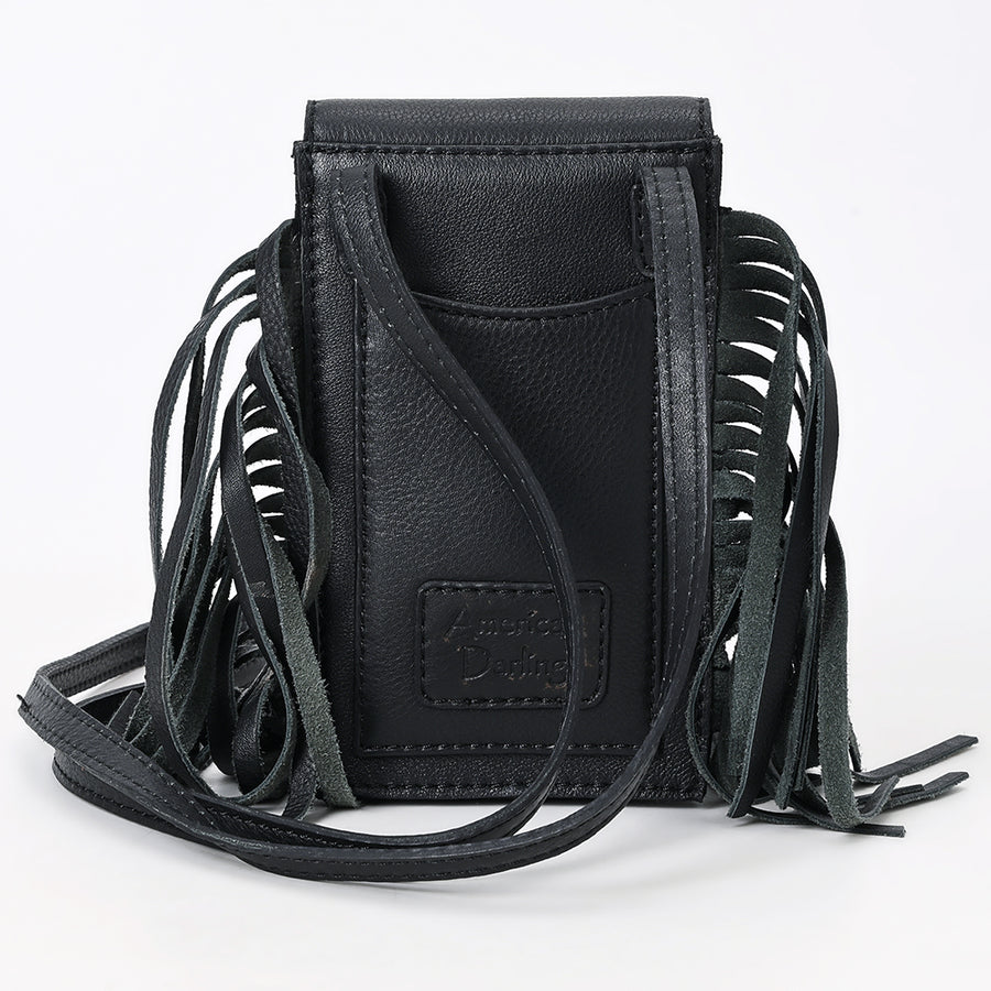 American Darling Western Leather Cell Phone Holder - Eco-Friendly Full Grain Leather Hand Tooled Floral Carved Fringe Case