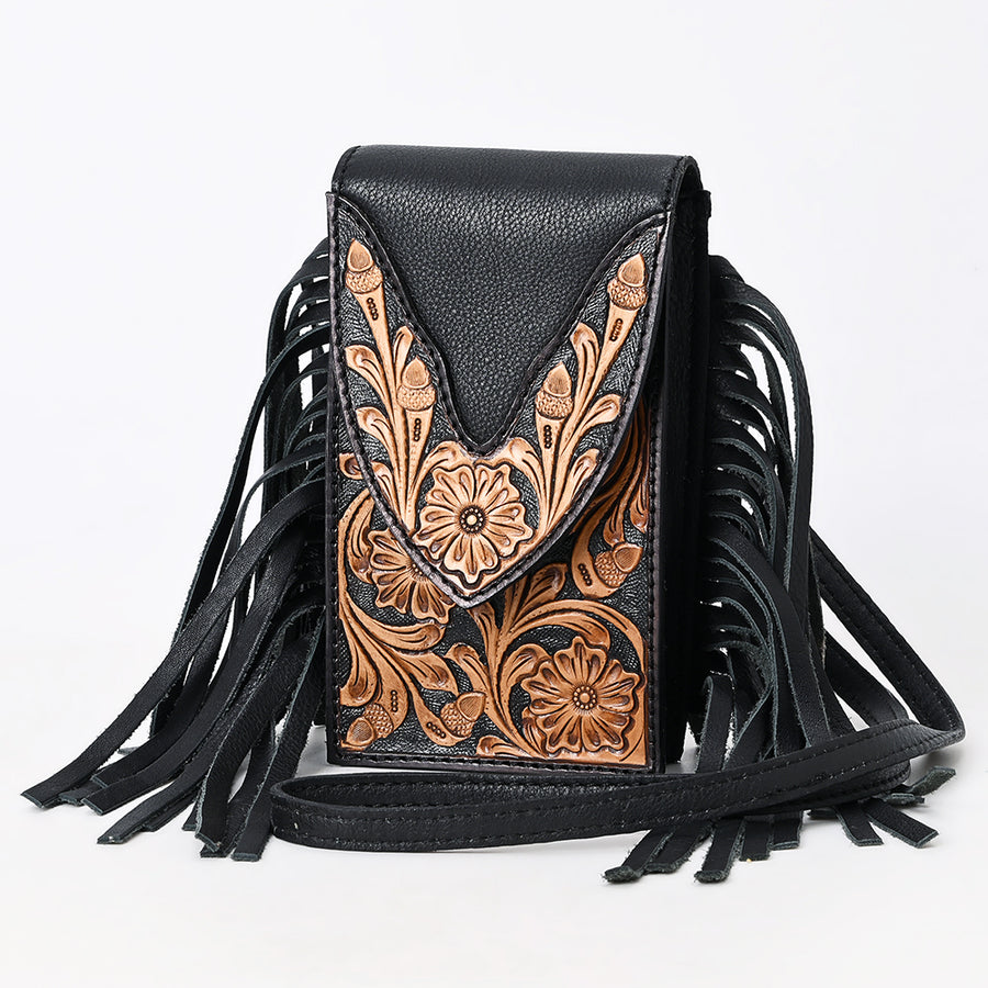 American Darling Western Leather Cell Phone Holder Hand Tooled Fringe - Uhorse