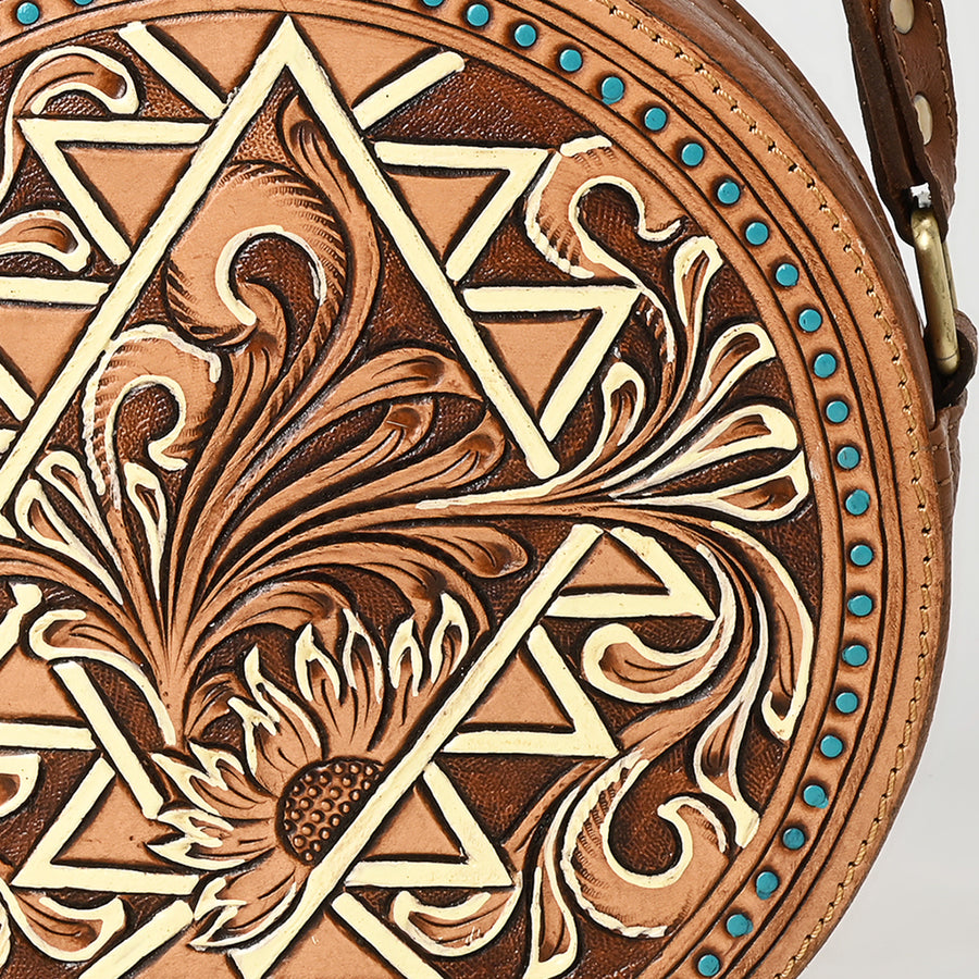 American Darling Western Leather Canteen Bag - Eco-Friendly Vegetable Tanned Full Grain Leather Hand Tooled Floral Carved Purse