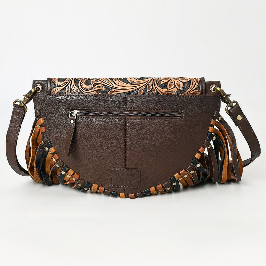 American Darling Western Leather Small Cross body Bag - Eco-Friendly Full Grain Leather Hand Tooled Floral Purse With Fringes