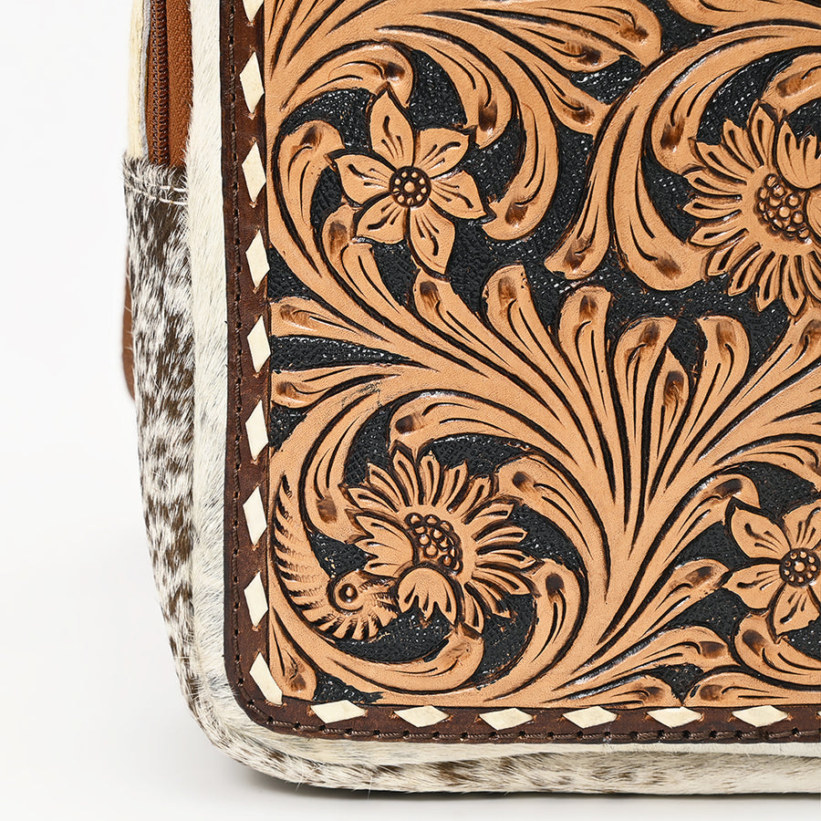 American Darling Western Leather Sling Bag - Eco-Friendly Full Grain Leather Hand Tooled Floral Carved Hair-On Cowhide Purse