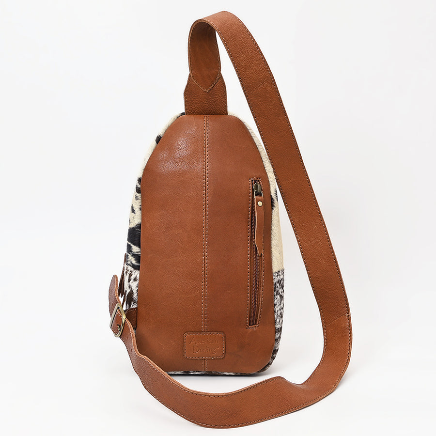 American Darling Western Leather Sling Bag - Eco-Friendly Full Grain Leather Hand Tooled Floral Carved Hair-On Cowhide Purse