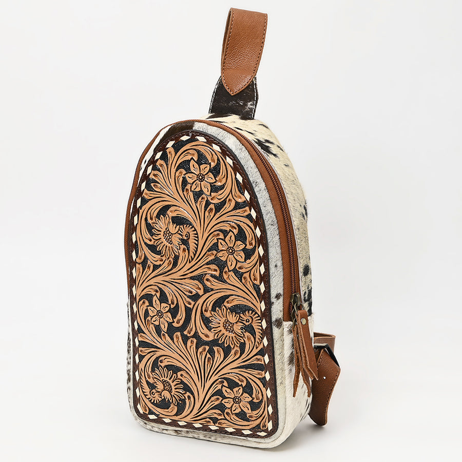 American Darling Western Leather Hand Tooled Hair-On Cowhide Sling Bag - Uhorse