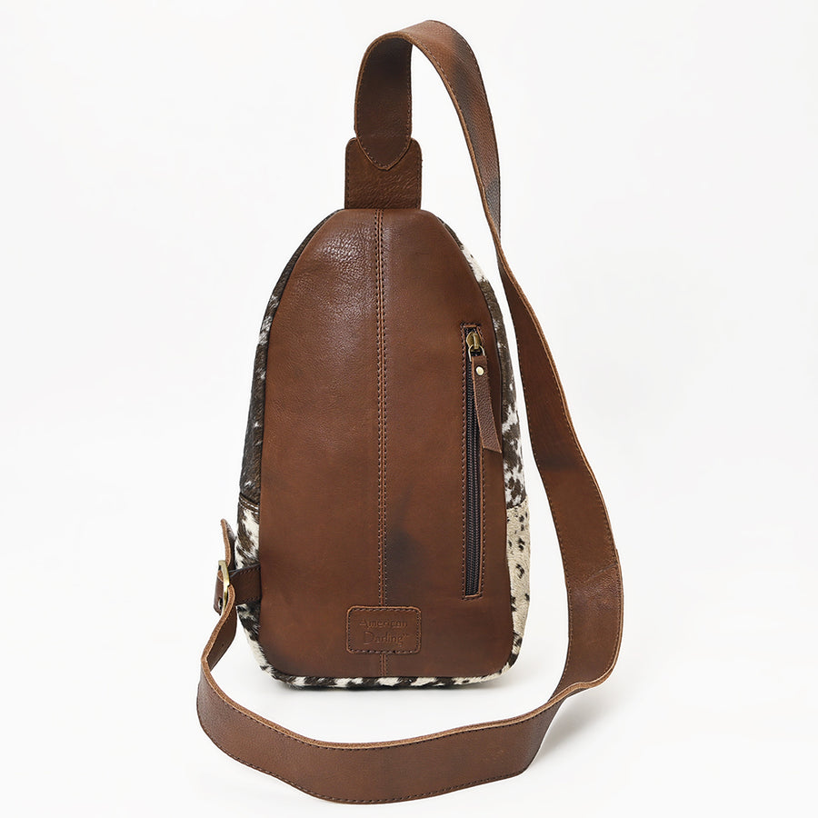 American Darling Hand Tooled Floral Carved Hair-On Cowhide Leather Sling Bag Eco-Friendly Genuine Leather Western Crossbody