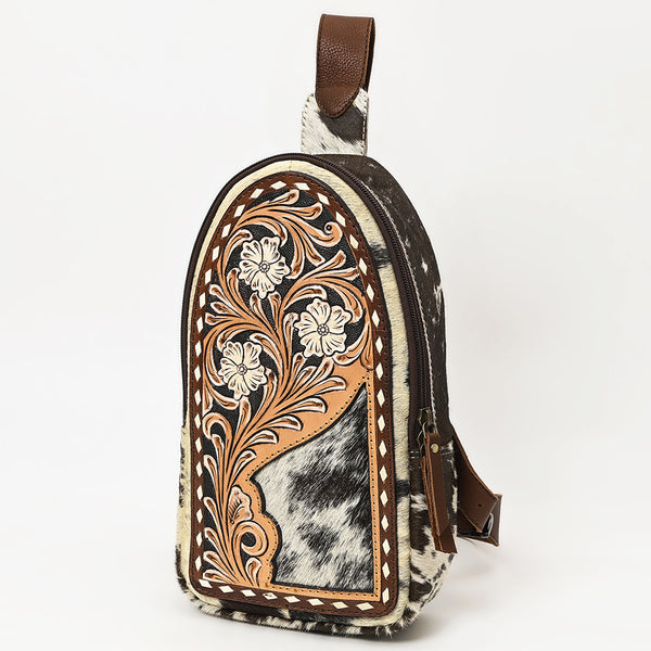 American Darling Hand Tooled Leather Hair-On Cowhide Sling Bag - Uhorse