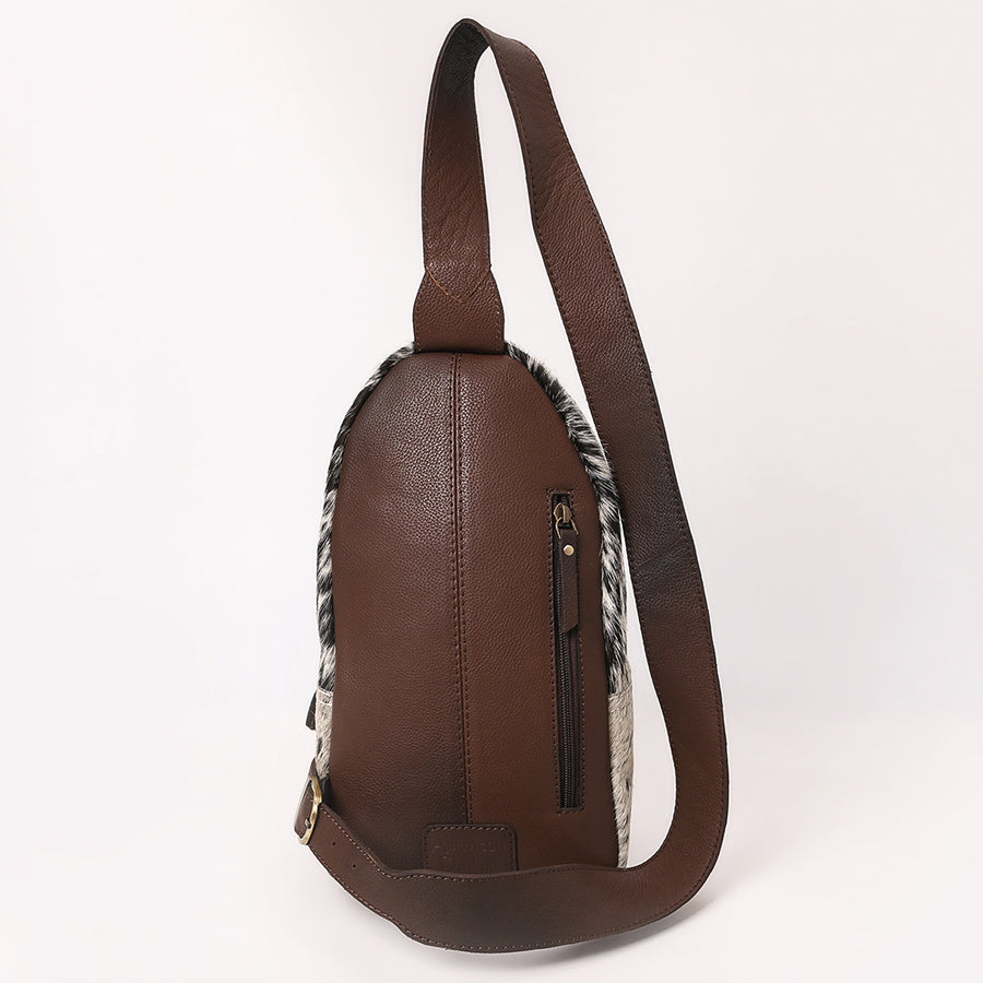 American Darling Hand Tooled Floral Carved Hair-On Cowhide Sling Bag Eco-Friendly Genuine Leather Western Crossbody