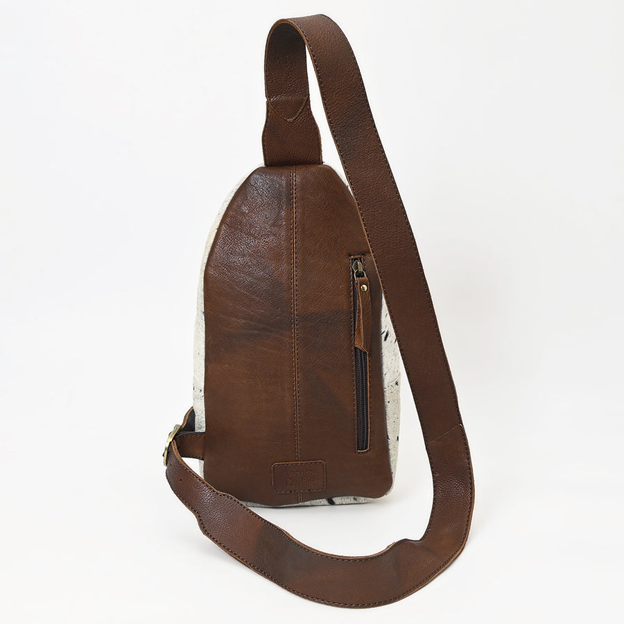 American Darling Hand Tooled Floral Carved Hair-On Cowhide Sling Bag Eco-Friendly Genuine Leather Western Crossbody