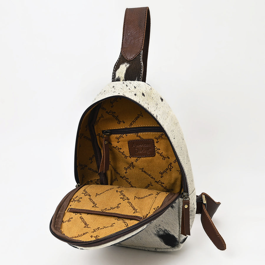 American Darling Hand Tooled Floral Carved Hair-On Cowhide Sling Bag Eco-Friendly Genuine Leather Western Crossbody