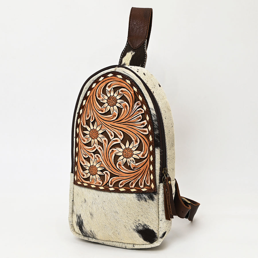 American Darling Hair-On Cowhide Hand Tooled Leather Sling Bag - Uhorse