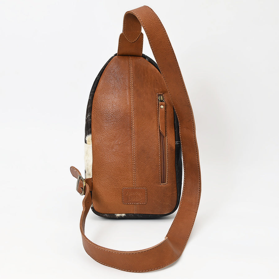 American Darling Hand Tooled Floral Carved Hair-On Cowhide Sling Bag Eco-Friendly Genuine Leather Western Crossbody