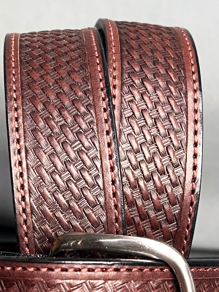 HILASON Western Heavy Duty Genuine Leather Mens Belt Basket Weave Mahogany | Belts