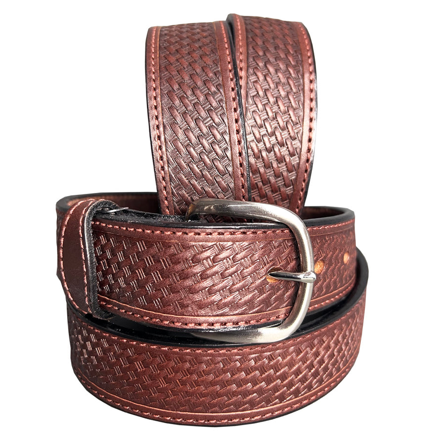 HILASON Western Heavy Duty Genuine Leather men's Belt Basket Weave Mahogany 50 In - Uhorse