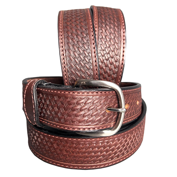 HILASON Western Heavy Duty Genuine Leather men's Belt Basket Weave Mahogany - Uhorse