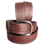 HILASON Western Heavy Duty Genuine Leather Mens Belt Basket Weave Mahogany | Mens Belt | Mens Belts Leather | Heavy Duty Belt