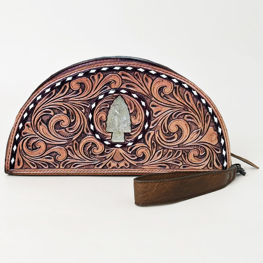 Tooled leather clutch with arrowhead cutout detail - Uhorse