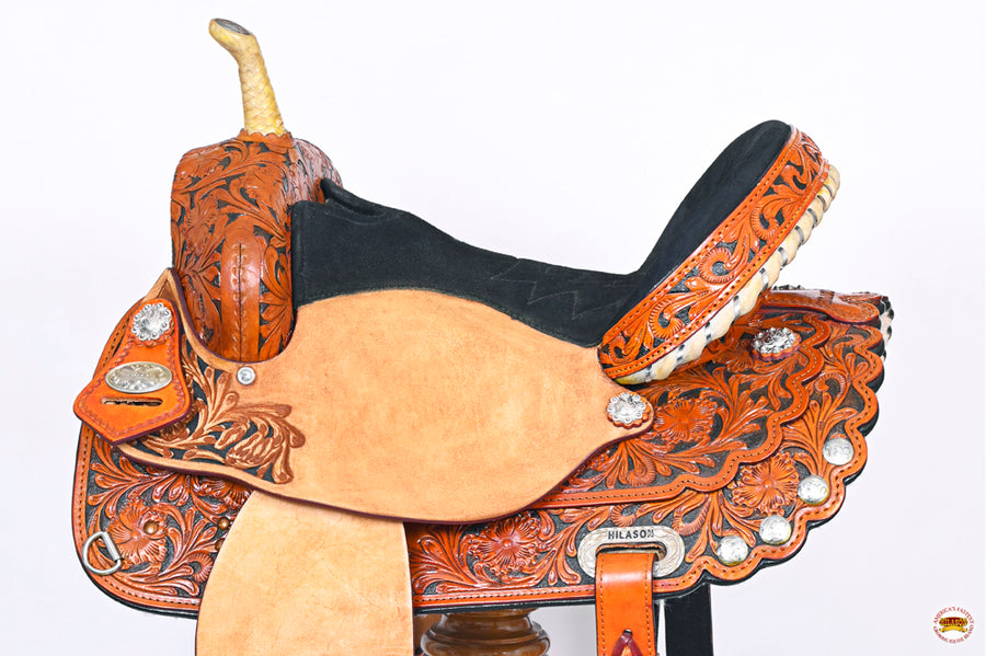 HILASON Western Horse Saddle American Leather Treeless Trail Barrel Tan | for Horses