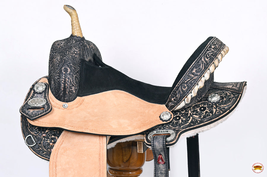 HILASON Flex Tree Western Horse Saddle American Leather Trail Barrel Racing Black Rough Out| | for Horses
