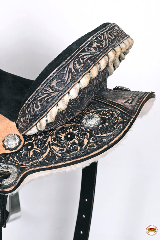 HILASON Flex Tree Western Horse Saddle American Leather Trail Barrel Racing Black Rough Out| | for Horses