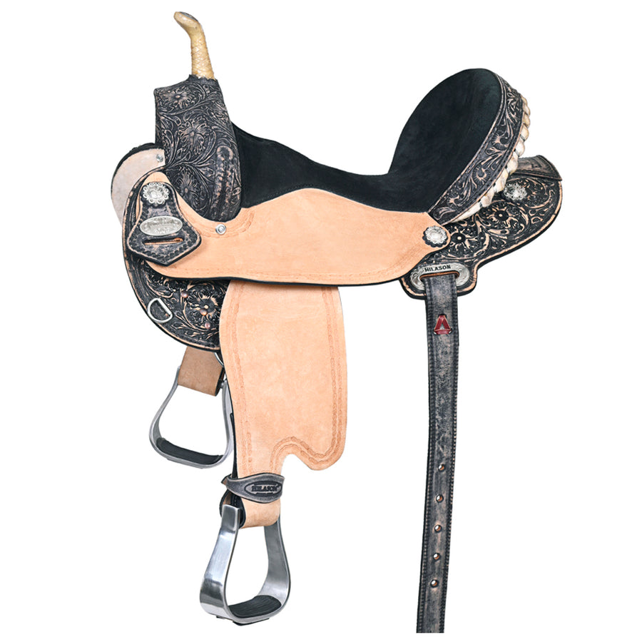 HILASON Flex Tree Western Horse Saddle American Leather Trail Barrel Racing Black Rough Out 14 In - Uhorse