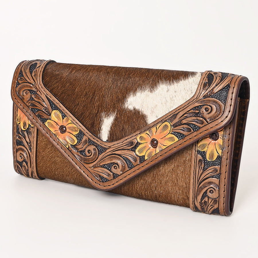 OHLAY WALLET Hand Tooled Hair-on Genuine Leather women bag western handbag purse - Uhorse