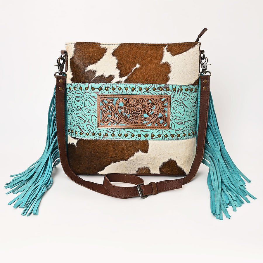 OHLAY Large Crossbody Hand Tooled Embossed Hair-On Genuine Leather Women Bag Western Handbag Purse | Womens Handbags Belt for Summer