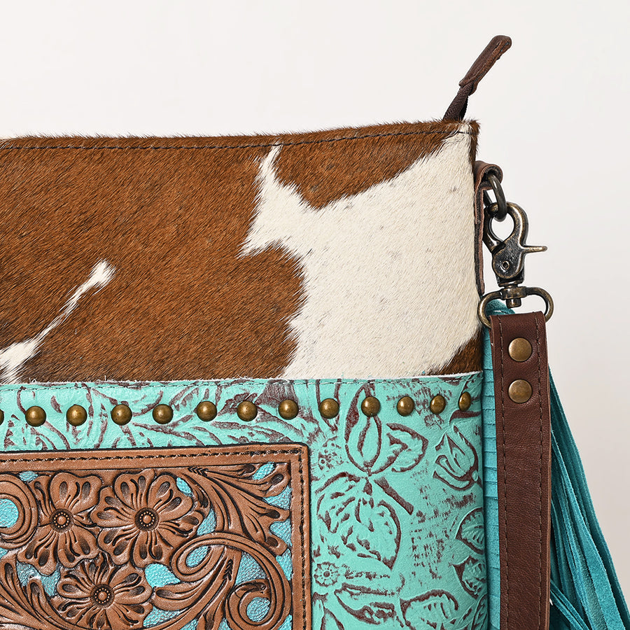 OHLAY Large Crossbody Hand Tooled Embossed Hair-On Genuine Leather Women Bag Western Handbag Purse | Womens Handbags Belt for Summer