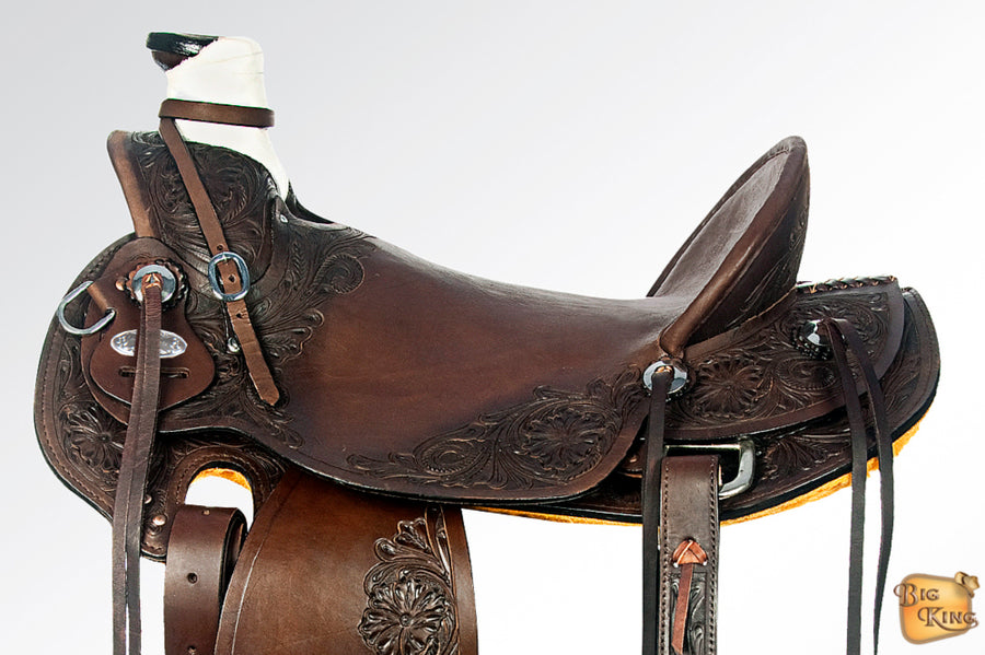 HILASON Western Horse Wade Saddle American Leather Ranch Roping Dark Brown | Hand Tooled & For Horses