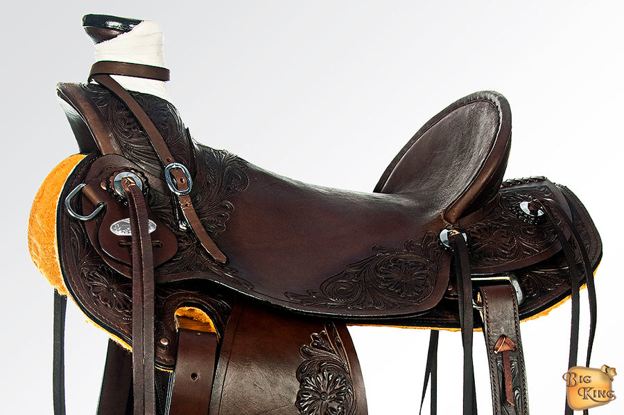 HILASON Western Horse Wade Saddle American Leather Ranch Roping Dark Brown | Hand Tooled & For Horses