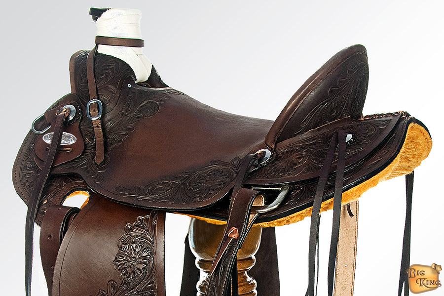 HILASON Western Horse Wade Saddle American Leather Ranch Roping Dark Brown | Hand Tooled & For Horses