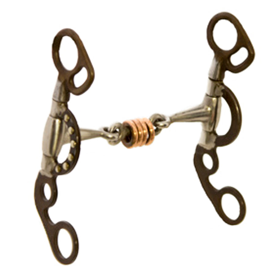 Brass horse bit with copper wire wrap and brown leather loops - Uhorse