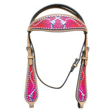 HILASON Western Horse Genuine American Leather Headstall & Breast Collar Set Red Croos Gun Printed