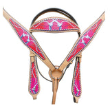 HILASON Western Horse Genuine American Leather Headstall & Breast Collar Set Red Croos Gun Printed