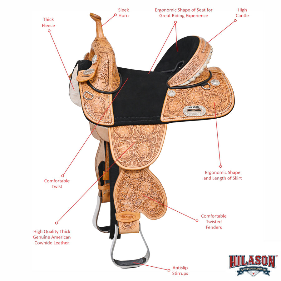 HILASON Western Horse Child Saddle Treeless American Leather Barrel l | for Horses
