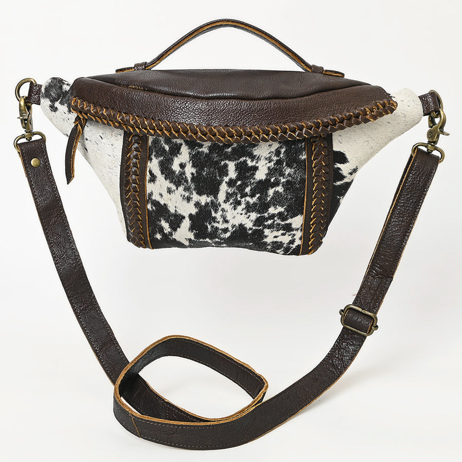 American Darling Fanny Pack Western Hair-On Cowhide Genuine Leather Handcrafted Waist Bag with Braided Edge and YKK Zipper
