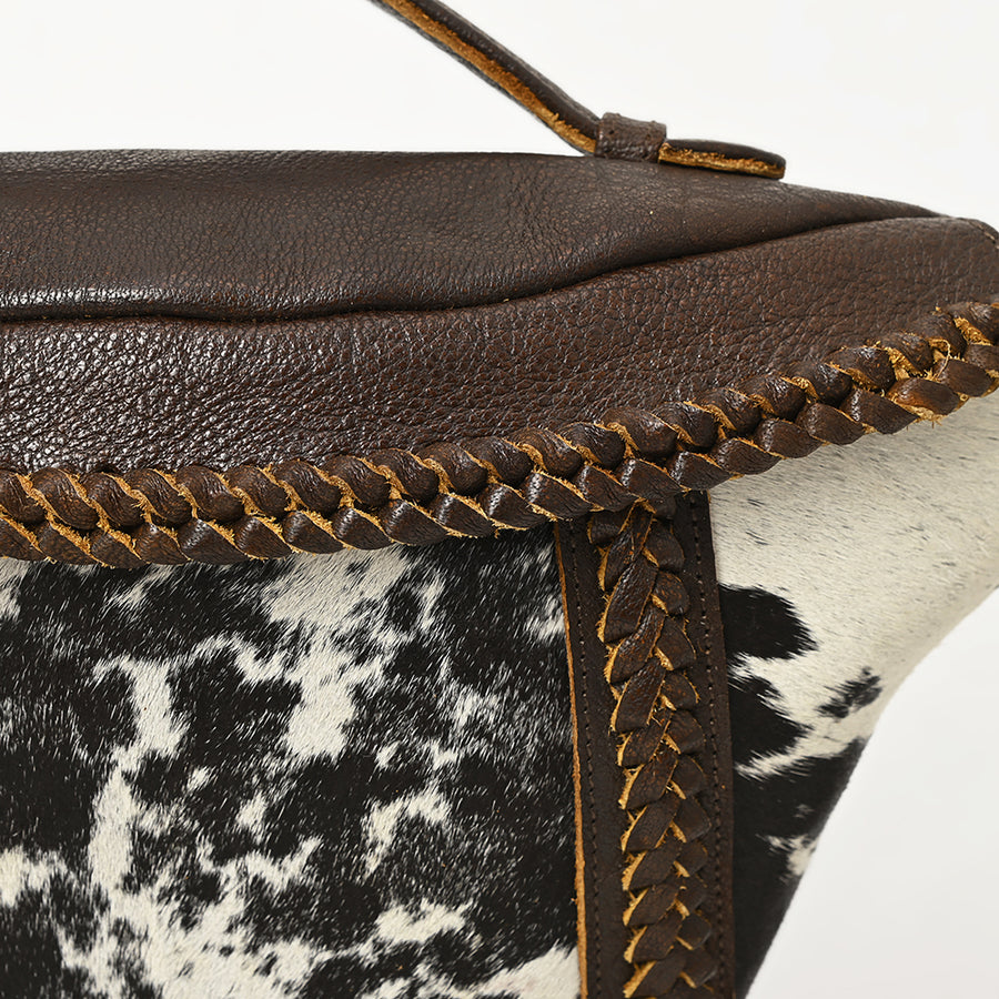 American Darling Fanny Pack Western Hair-On Cowhide Genuine Leather Handcrafted Waist Bag with Braided Edge and YKK Zipper