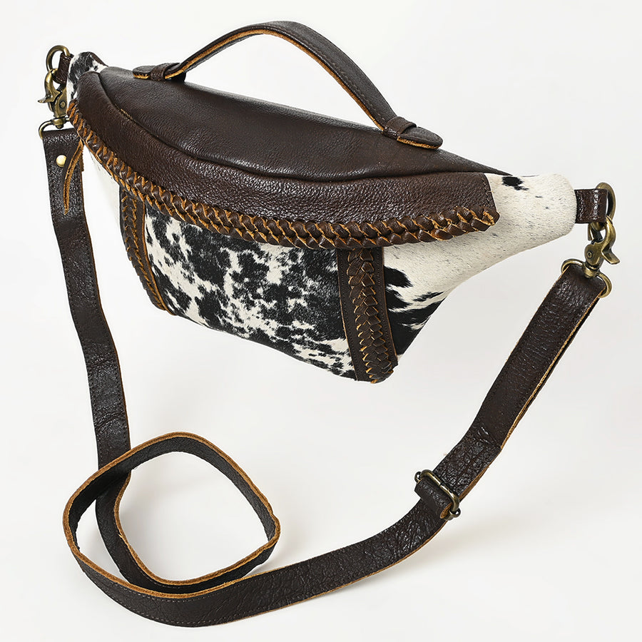 American Darling Fanny Pack Western Hair-On Cowhide Genuine Leather Handcrafted Waist Bag with Braided Edge and YKK Zipper