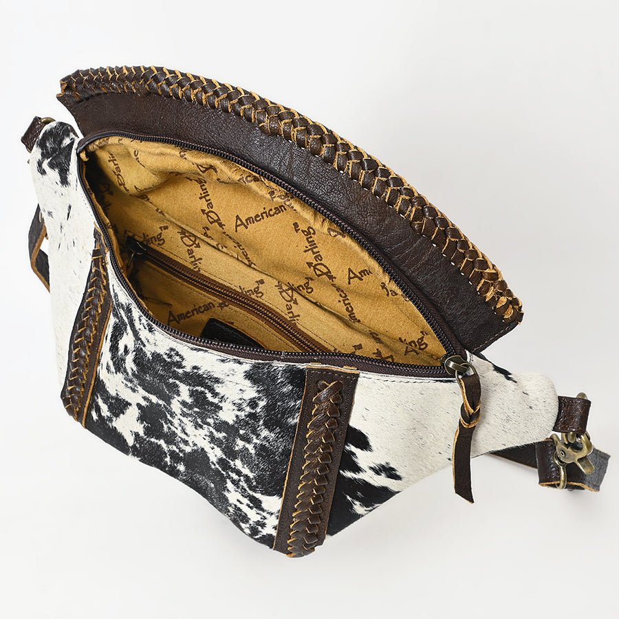 American Darling Fanny Pack Western Hair-On Cowhide Genuine Leather Handcrafted Waist Bag with Braided Edge and YKK Zipper