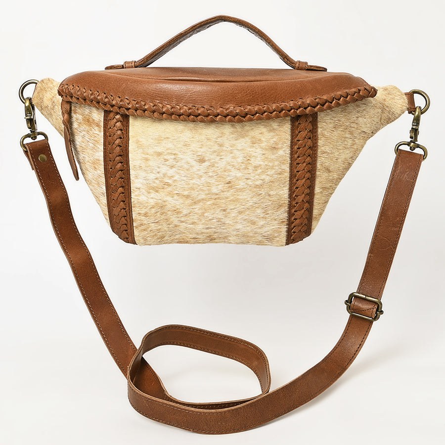 American Darling Fanny Pack Western Hair-On Cowhide Genuine Leather Handcrafted Waist Bag with Braided Edge and YKK Zipper