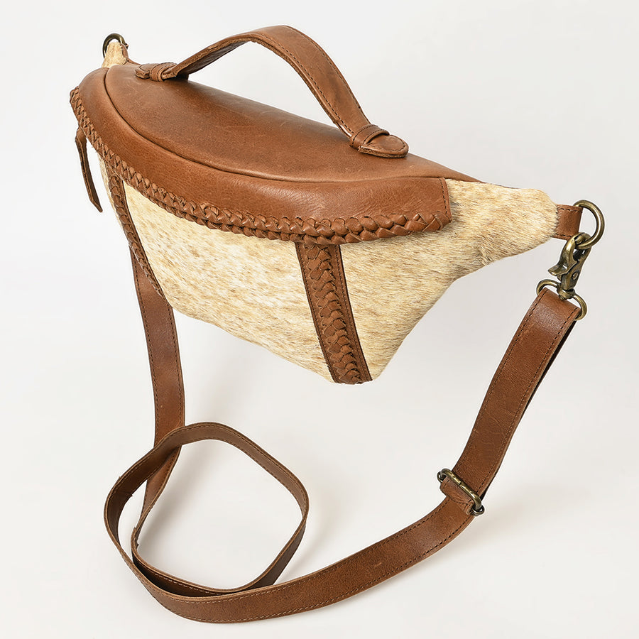 American Darling Fanny Pack Western Hair-On Cowhide Genuine Leather Handcrafted Waist Bag with Braided Edge and YKK Zipper