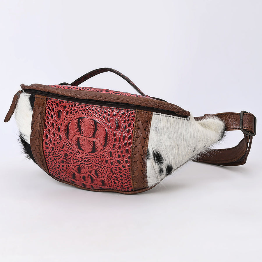 American Darling Handcrafted Western Leather Fanny Pack - Hair-On Cowhide Genuine Leather - Uhorse