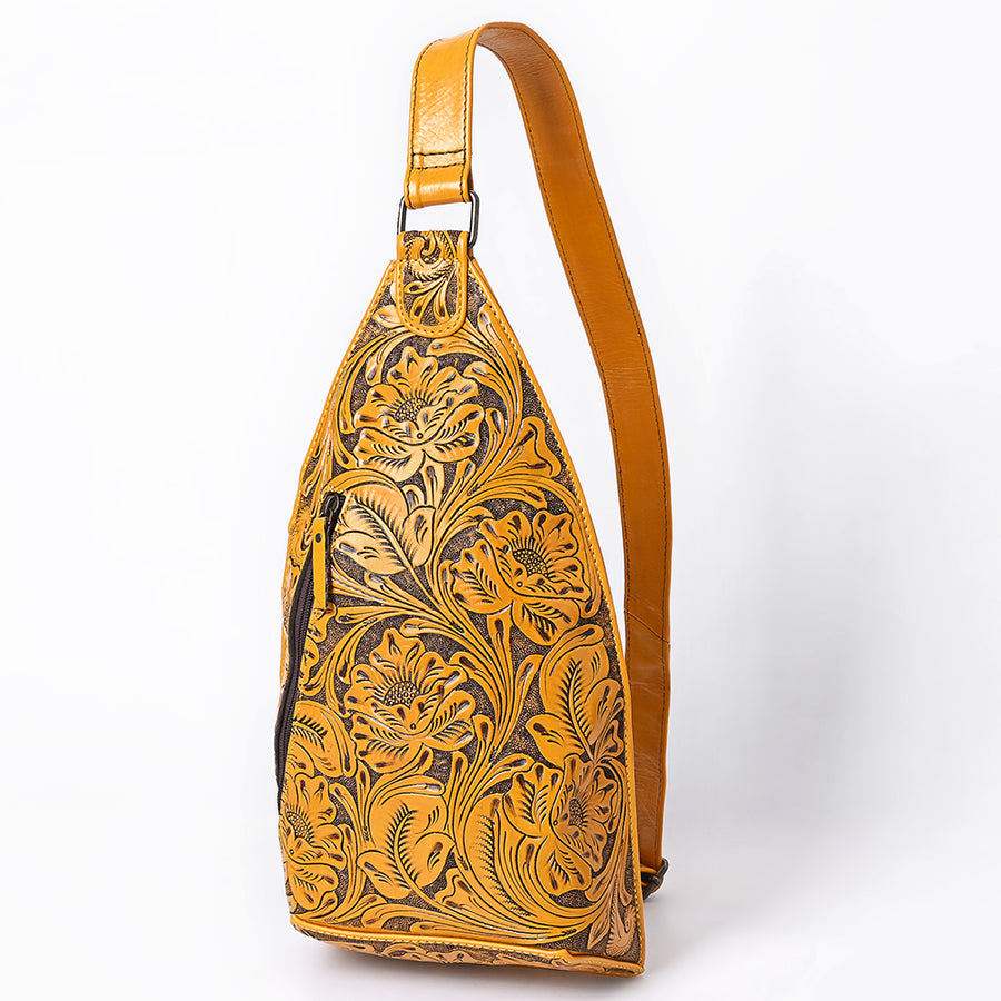 American Darling Hand-Tooled Western Leather Sling Bag | Genuine Leather Floral Carved Crossbody - Uhorse