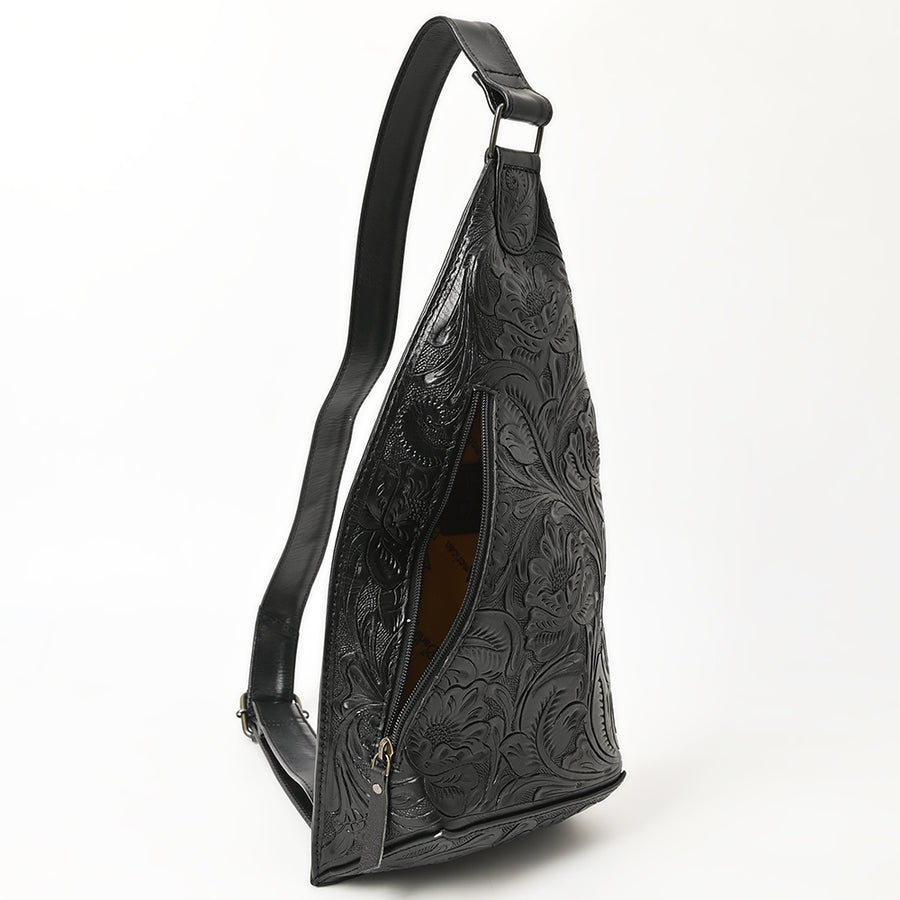 American Darling Hand-Tooled Western Leather Sling Bag – Genuine Leather Floral Carved Sling Crossbody with Adjustable Strap