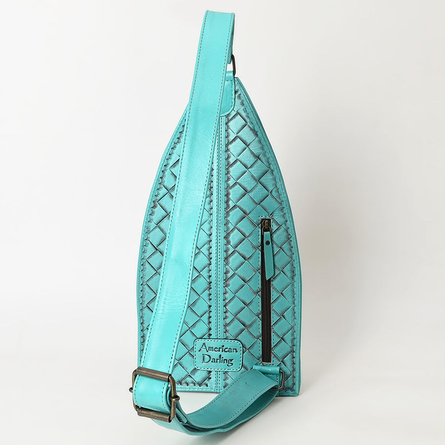 American Darling Hand-Tooled Western Leather Sling Bag – Genuine Leather Floral Carved Sling Crossbody with Adjustable Strap