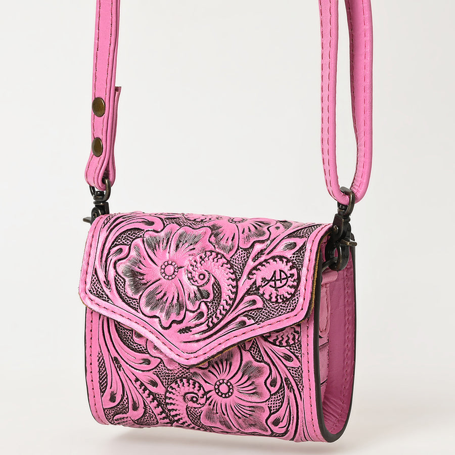 American Darling Pink Hand Tooled Genuine Leather Western Wallet Bag for Everyday Carry - Uhorse