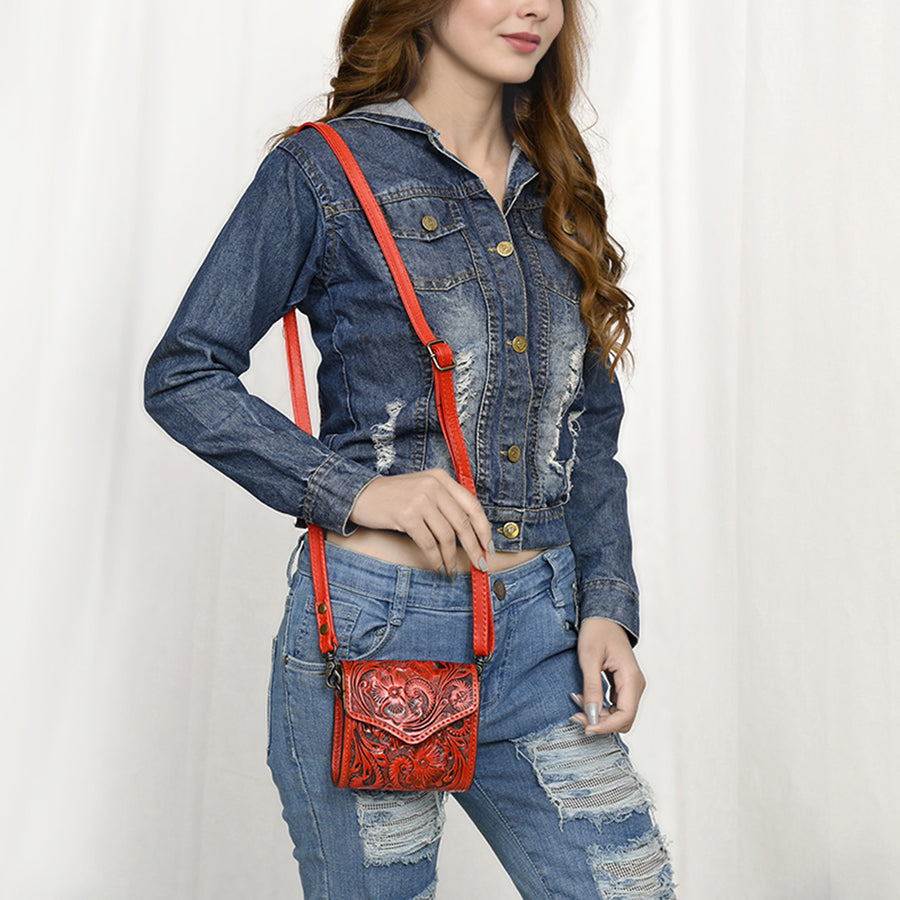 American Darling Hand Tooled Genuine Leather Western Wallet Bag – Compact Crossbody with Premium Craftsmanship for Everyday Use