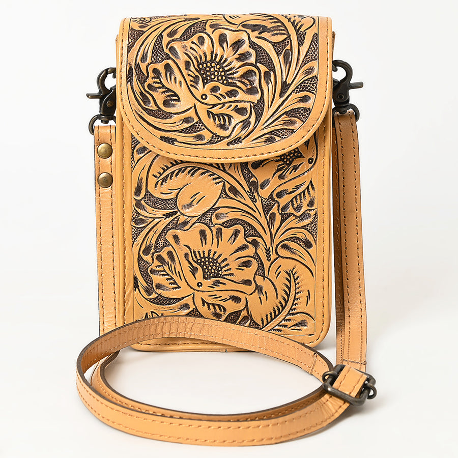 American Darling Hand Tooled Leather Cell Phone Holder – Genuine Leather Western Crossbody with Adjustable Strap