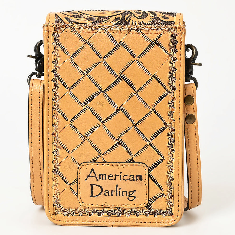 American Darling Hand Tooled Leather Cell Phone Holder – Genuine Leather Western Crossbody with Adjustable Strap