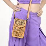 American Darling Cell Phone Holder Hand Tooled Genuine Leather Women Bag Western Handbag Purse