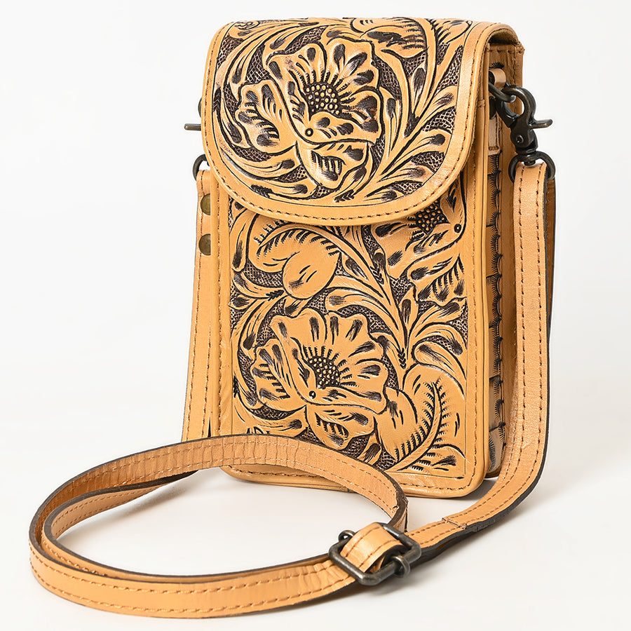 American Darling Hand Tooled Leather Cell Phone Holder - Western Crossbody - Uhorse