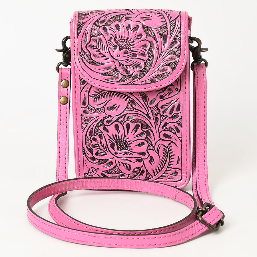 American Darling Hand Tooled Leather Cell Phone Holder – Genuine Leather Western Crossbody with Adjustable Strap